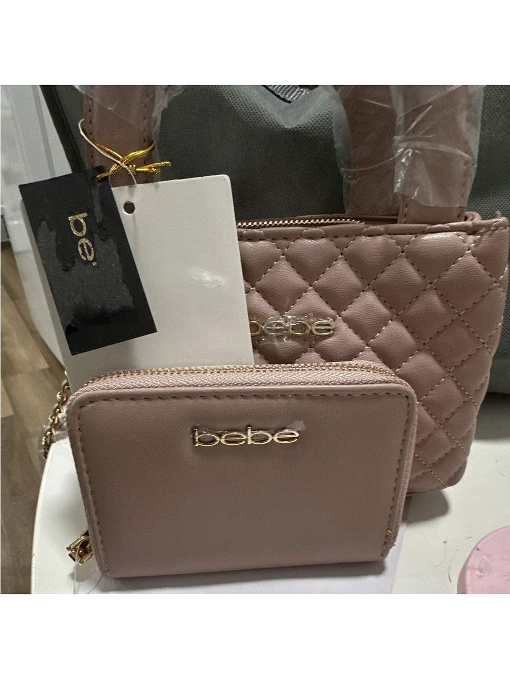bebe Quilted Mini Tote and Zip Wallet in Blush